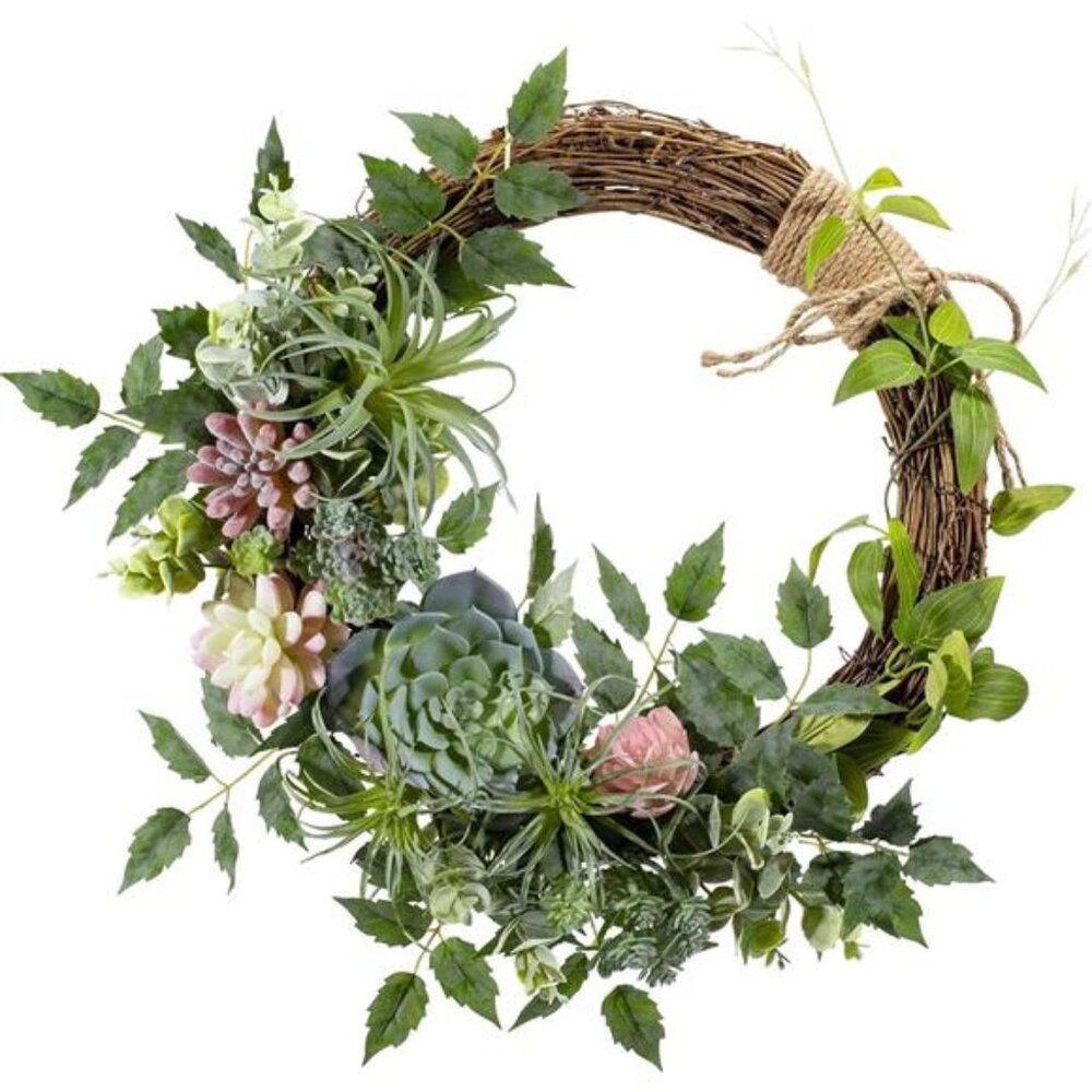 16 inch Boho Spring Succulent Wreath Arrangement Decor for Front Door,Artificial